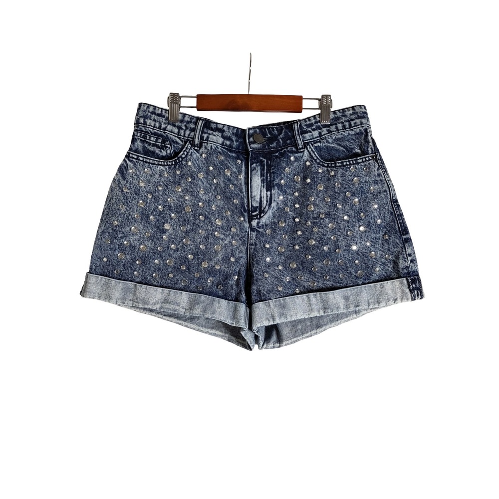 Alice + Olivia Acid Wash Rhinestone Embellished Denim Shorts 30 Disco Cowgirl